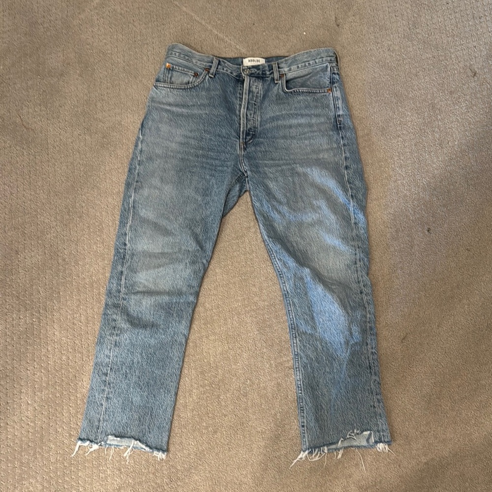 Agolde Blue Ankle Cropped Jeans with Vintage Wash